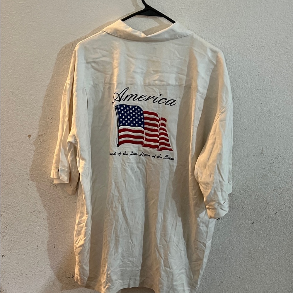 Patriotic MENS Button down Shirt Short Sleeve with American Flag SILK